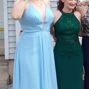 Baby Blue, Open TieBack, Halter Prom Dress Size 10